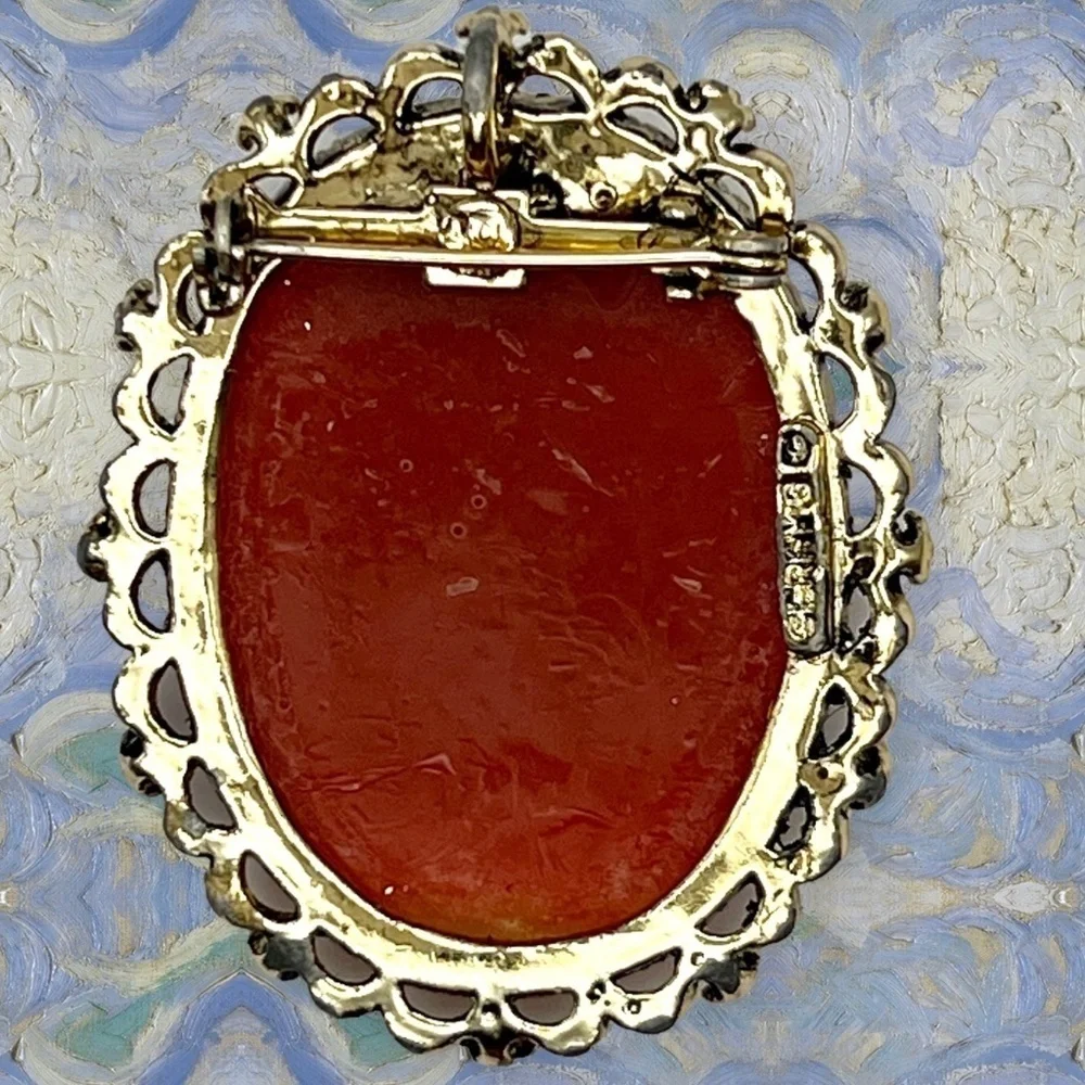 Vintage Signed Gerry’s Cameo Brooch and Pendant